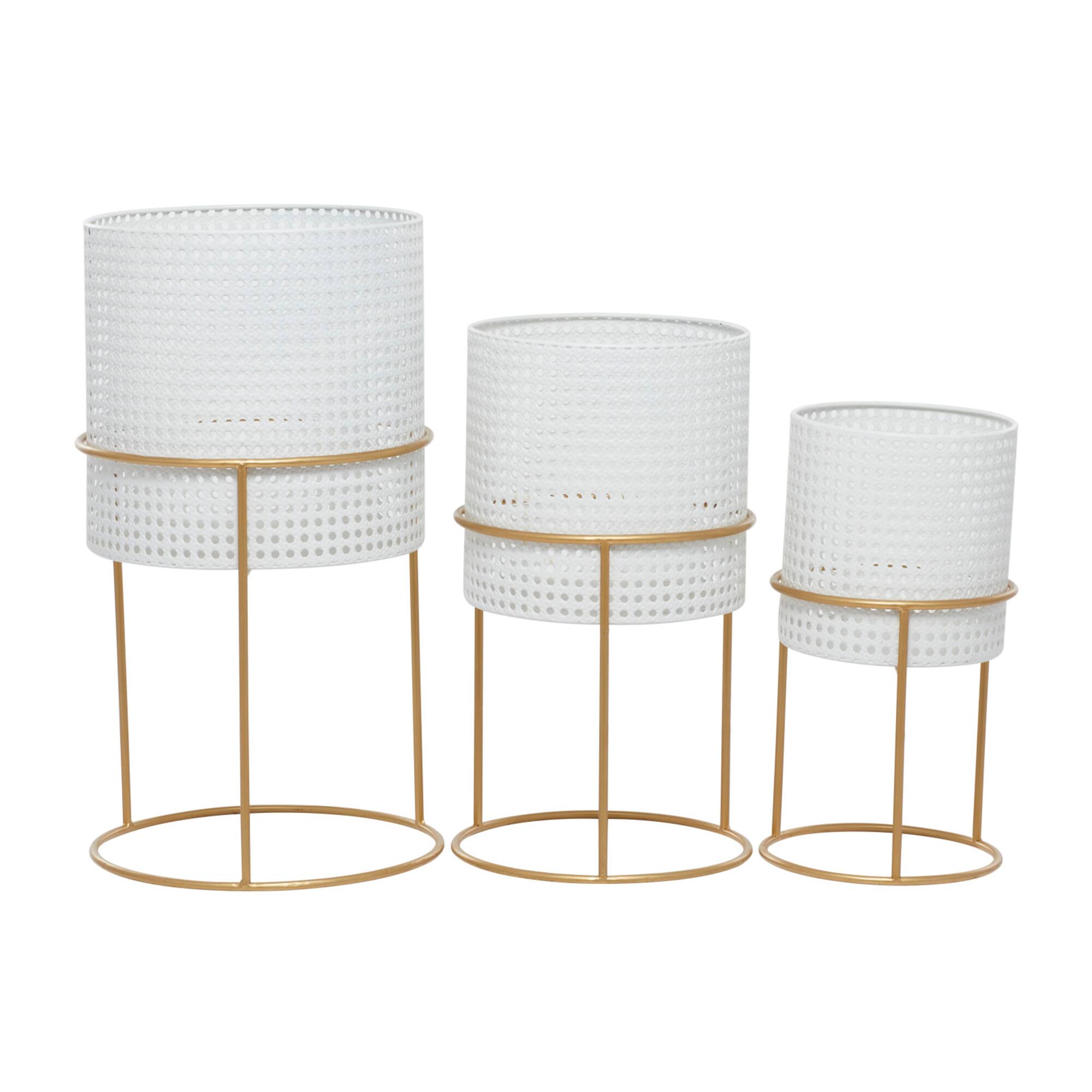 Set of 3 White Iron Contemporary Planter, 23" x 19" x 16"